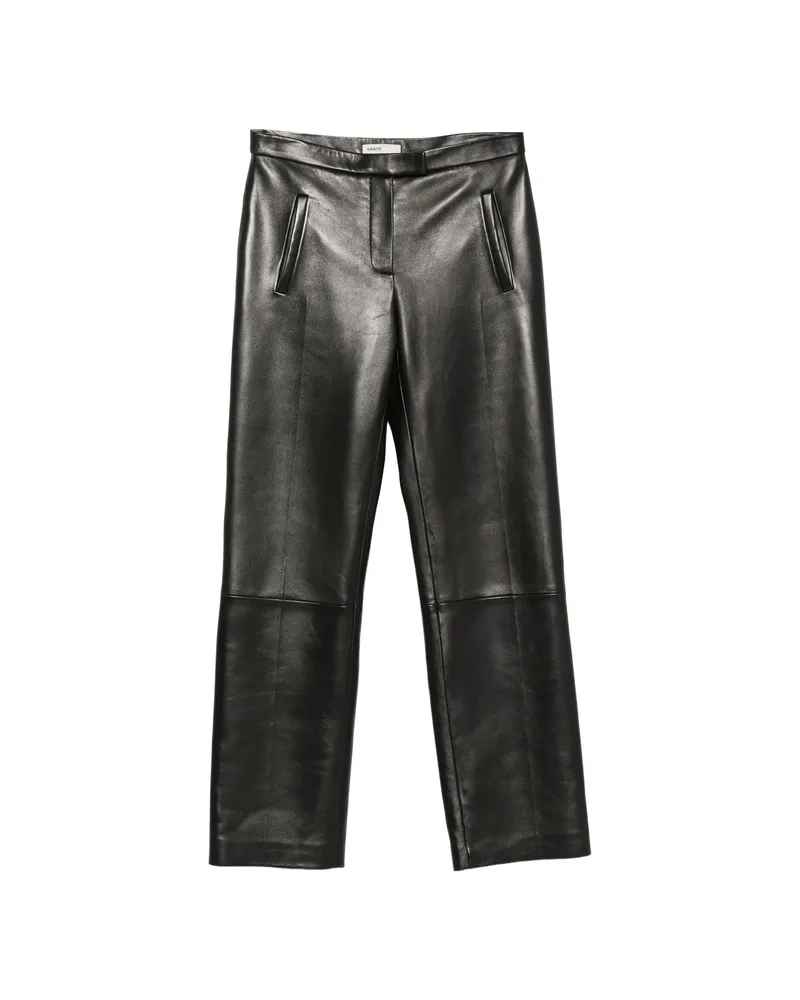 KHAITE Leather Straight-leg Trousers Black