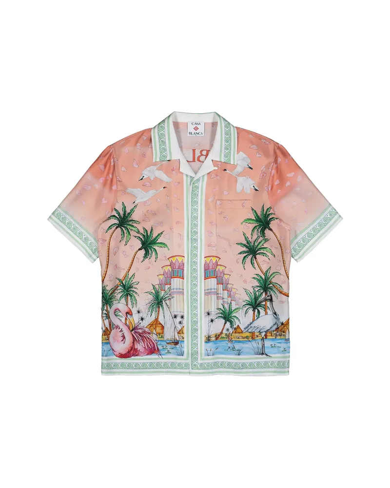 Casablanca Paris Ethereal Cuban-collar Short-sleeved Shirt Pink