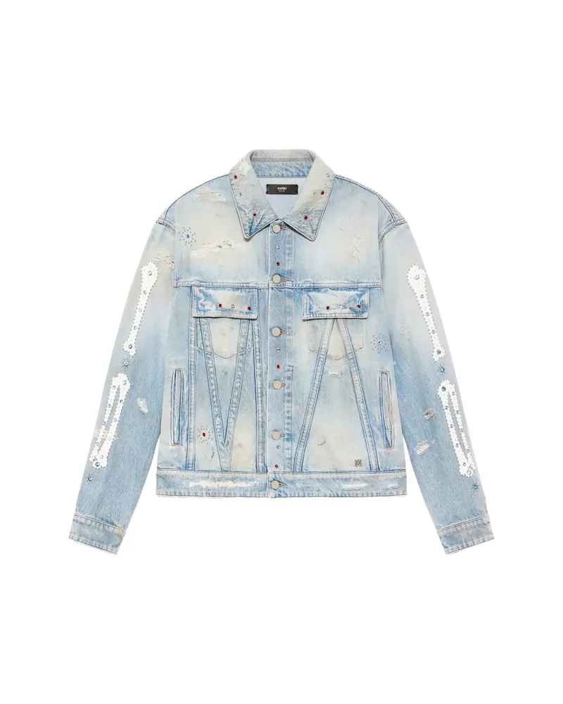 Amiri Distressed-effect Embellished Jacket Blue