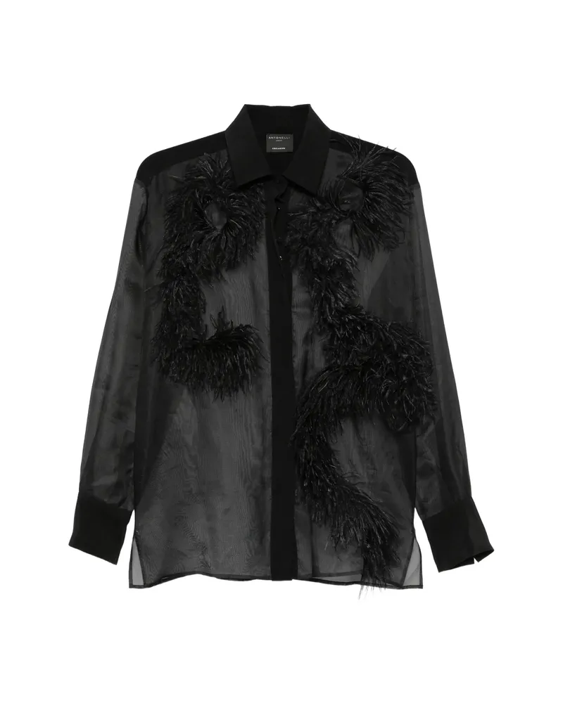 Antonelli Firenze Feather-trim Sheer Shirt Black