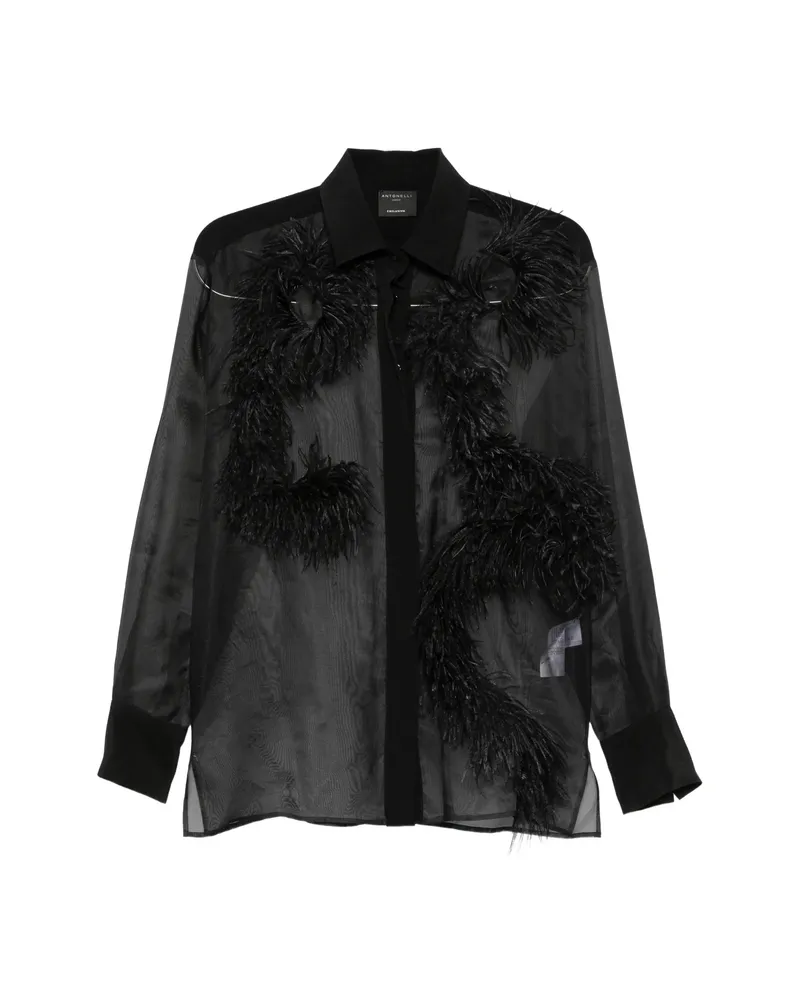 Antonelli Firenze Feather-trim Sheer Shirt Black