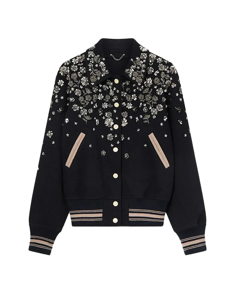 Golden Goose Floral-embellished Logo-patch Bomber Jacket Black