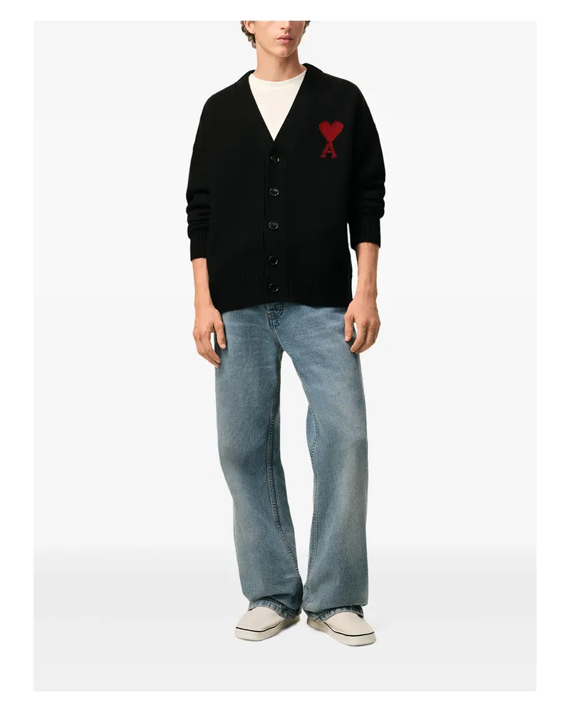 AMI Paris Logo-appliqué Buttoned Cardigan Black