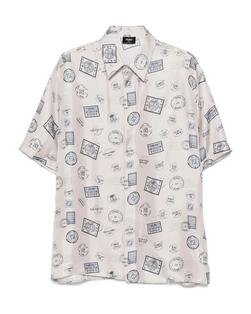 Fendi Postage Stamp-print Silk Shirt Grey