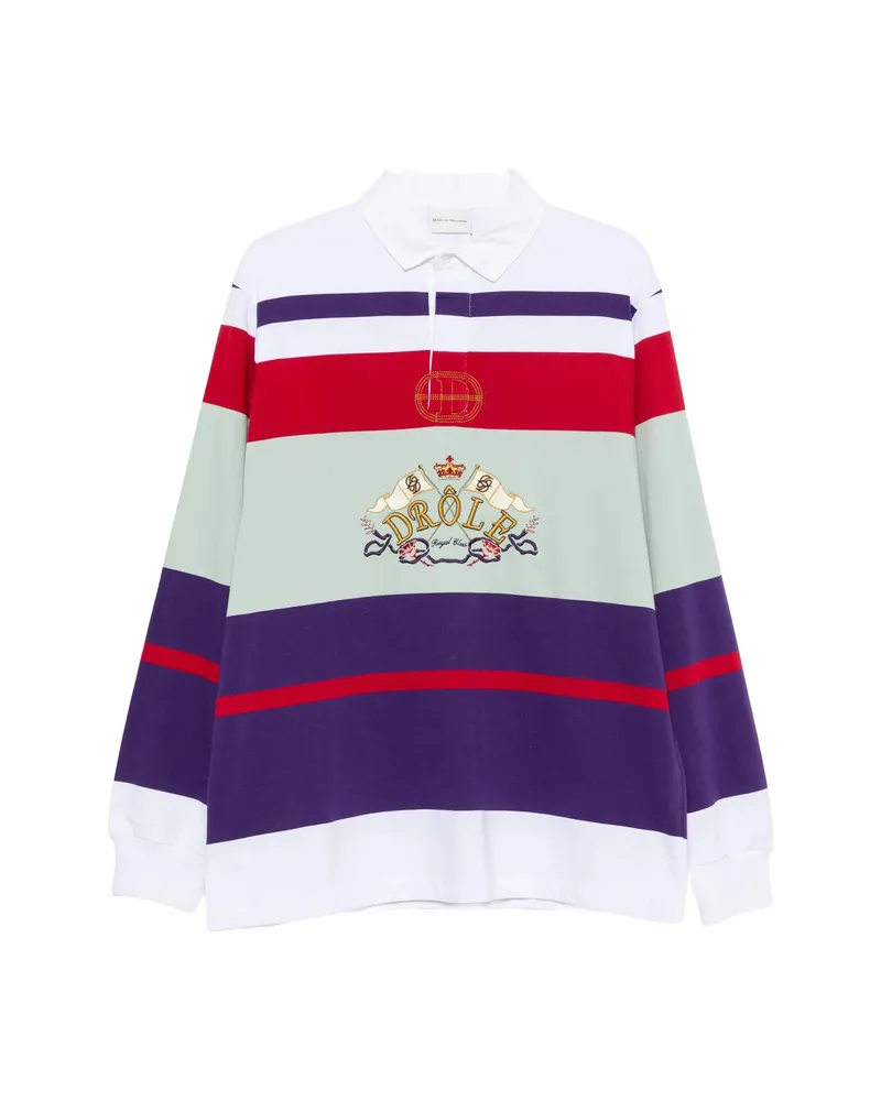 Drôle de Monsieur Logo-embroidered Striped Polo Shirt Purple