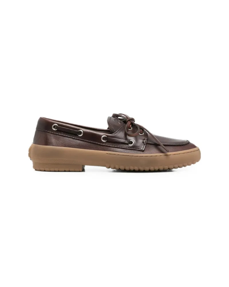 Miu Miu Lace-up Leather Loafers Brown
