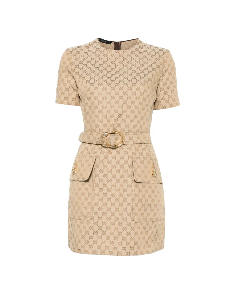 Gucci Logo-pattern Mini Dress Neutrals