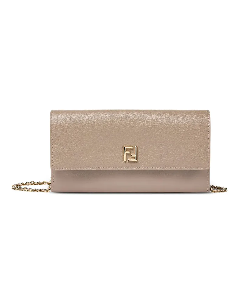 Fendi Dove Gray Leather Chain Wallet Grey