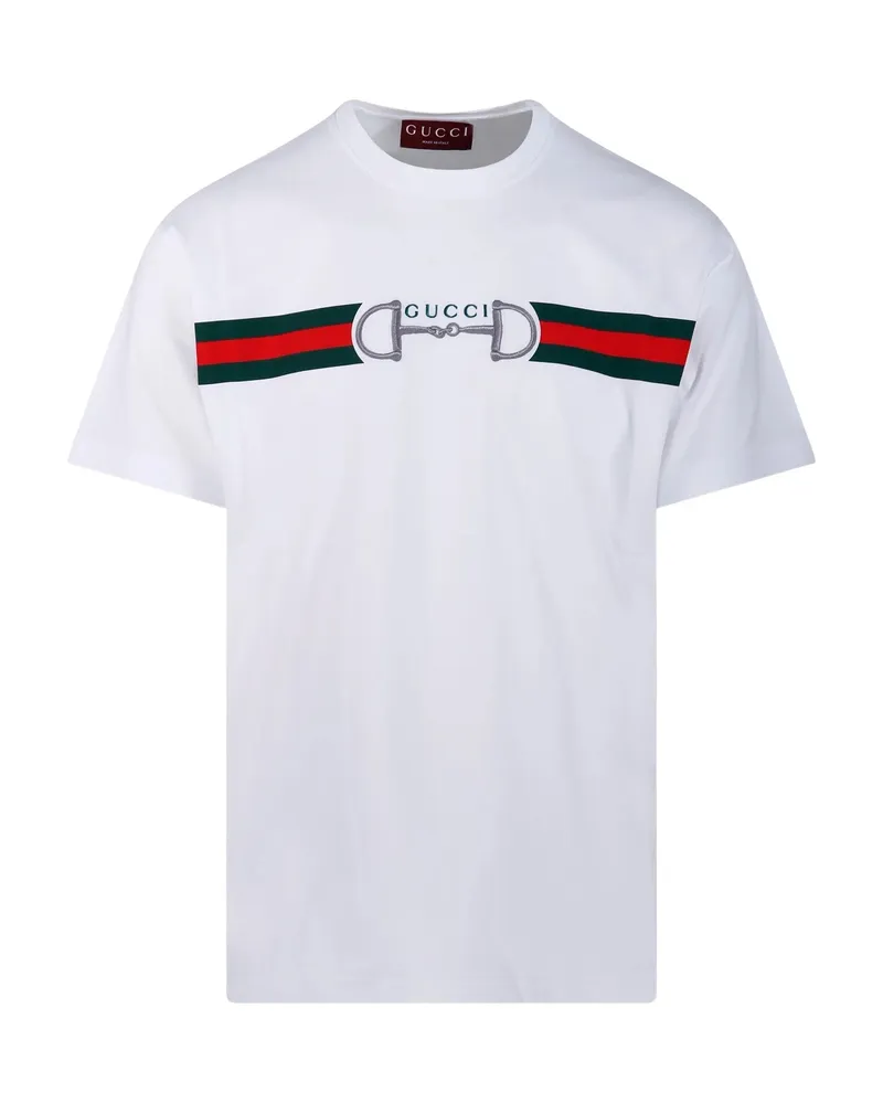 Gucci Horsebit-embroidered Stripe-detail T-shirt White
