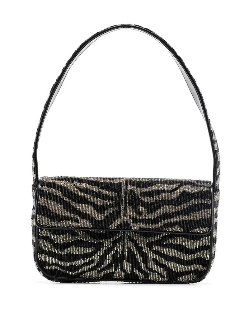 STAUD Tommy Beaded-zebra Pattern Shoulder Bag Black