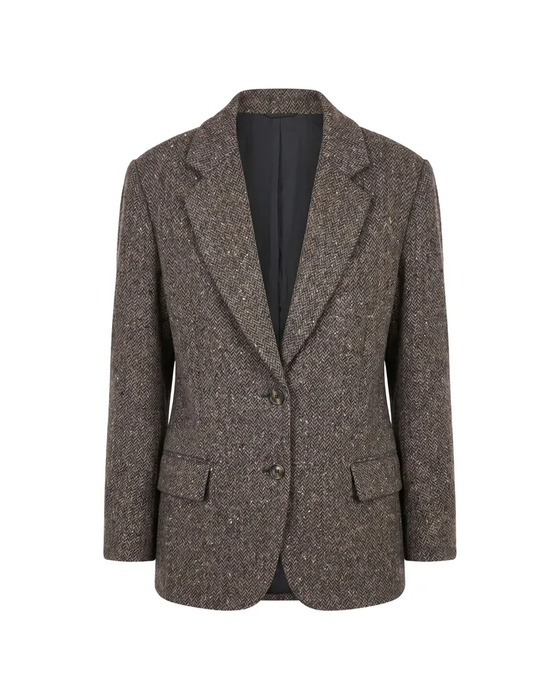Brunello Cucinelli Herringbone-pattern Single-breasted Blazer Brown