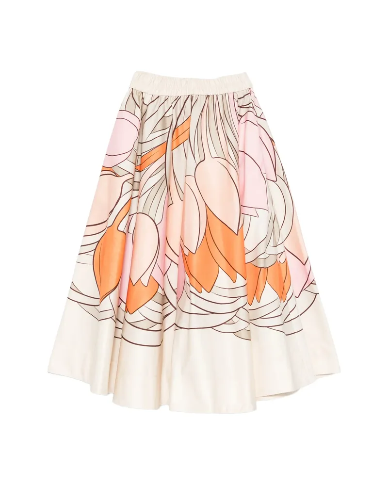 La DoubleJ Balerina Floral-print Midi Skirt Neutrals