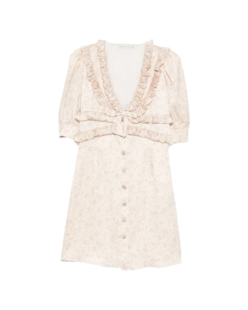 Alessandra Rich Ruffled Floral Dress Neutrals