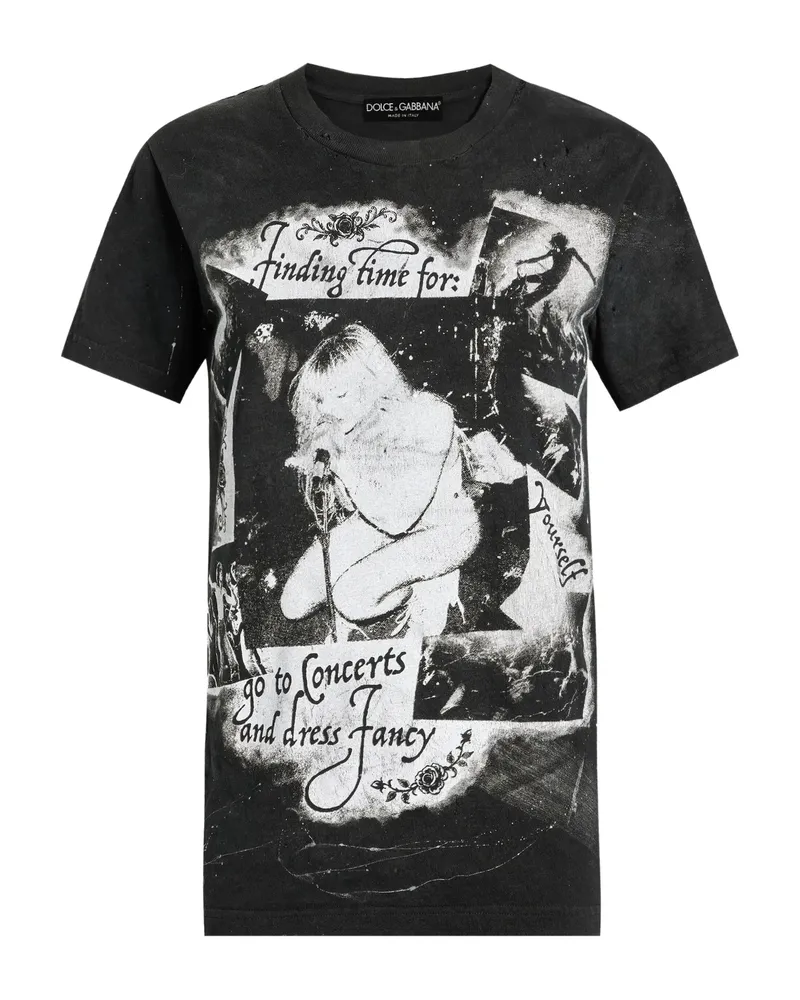 Dolce & Gabbana Graphic-print Distressed T-shirt Black