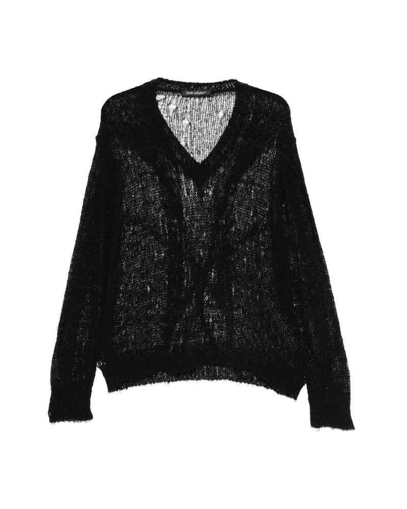 Our Legacy Distressed-effect Open-knit Sweater Black