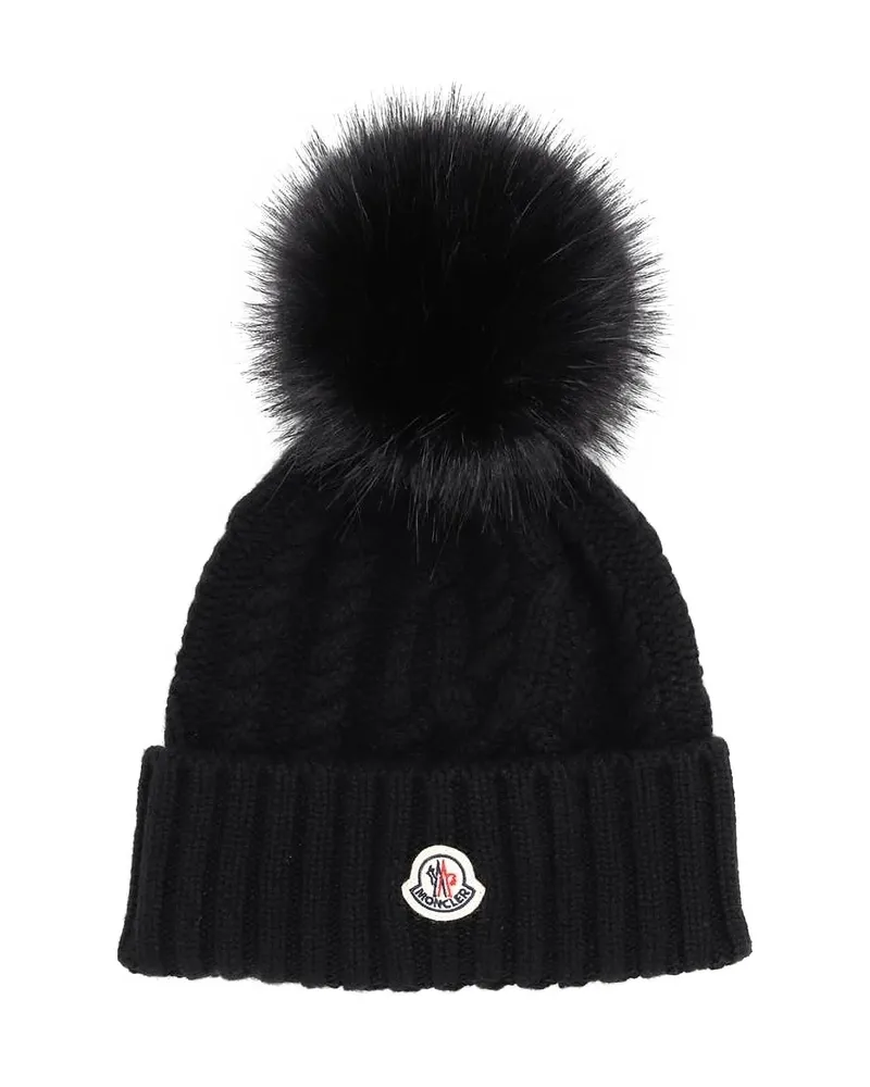 Moncler Cable-knit Pom-pom Beanie Hat Black