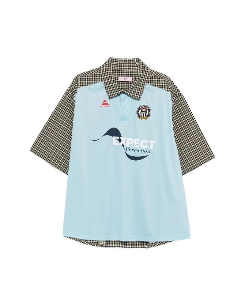 Martine Rose Checked Panel Polo Shirt Blue