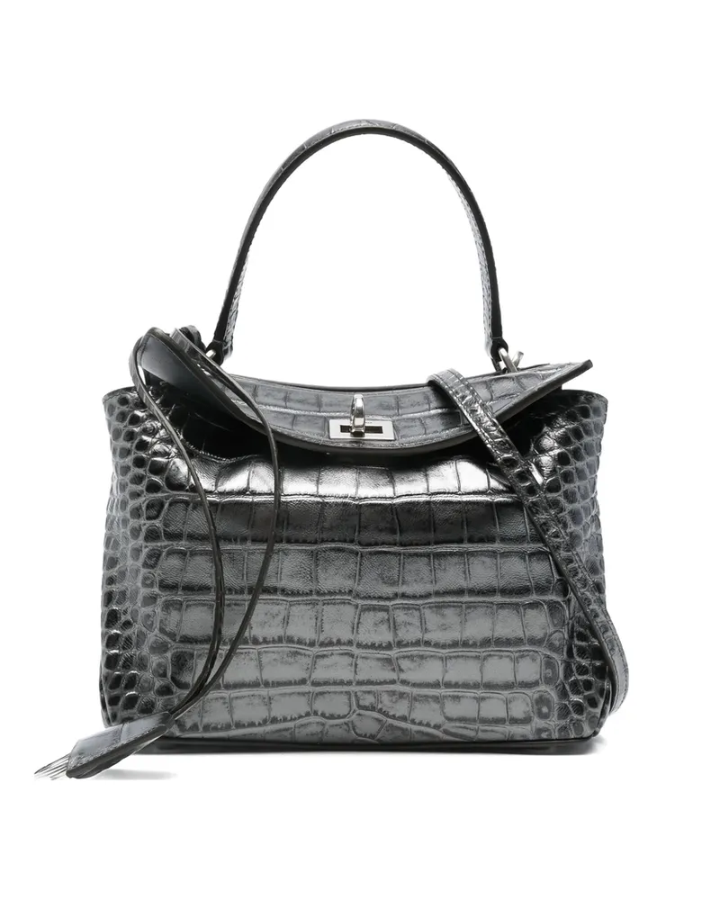 Balenciaga Embossed Croc Rodeo Tote Bag Grey
