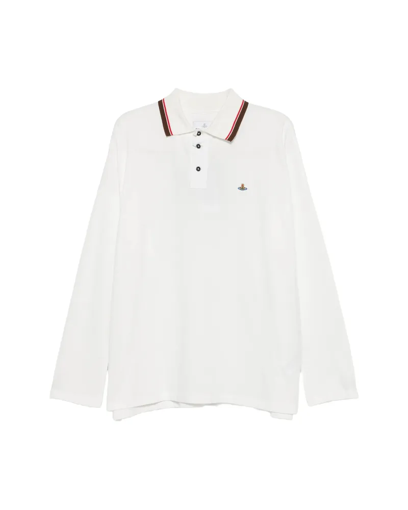 Vivienne Westwood Orb-embroidered Tipped Polo Shirt White