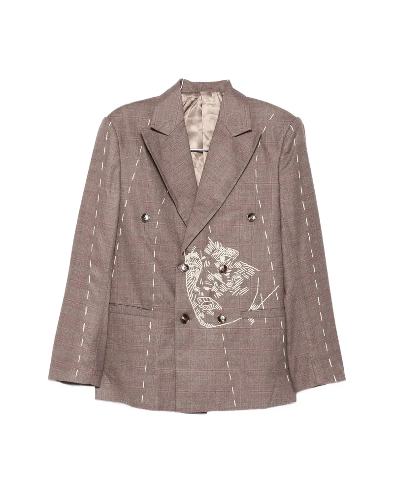 KidSuper Embroidered Double-breasted Blazer Brown