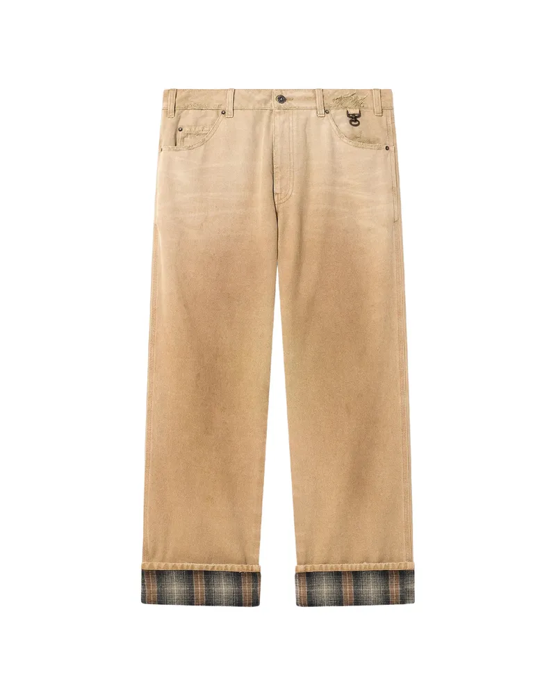 Golden Goose Pants In Gradient Beige Cotton With Check Details Neutrals