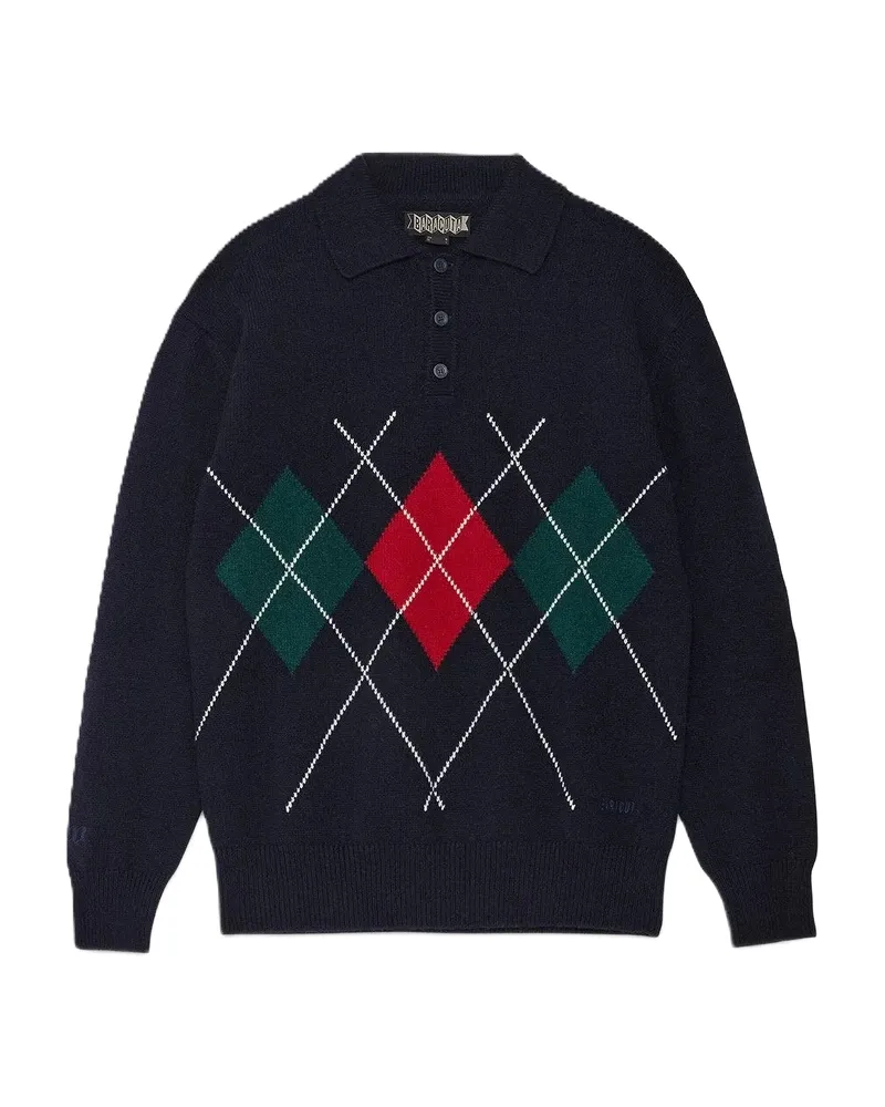 Baracuta Argyle Button Polo Shirt Blue