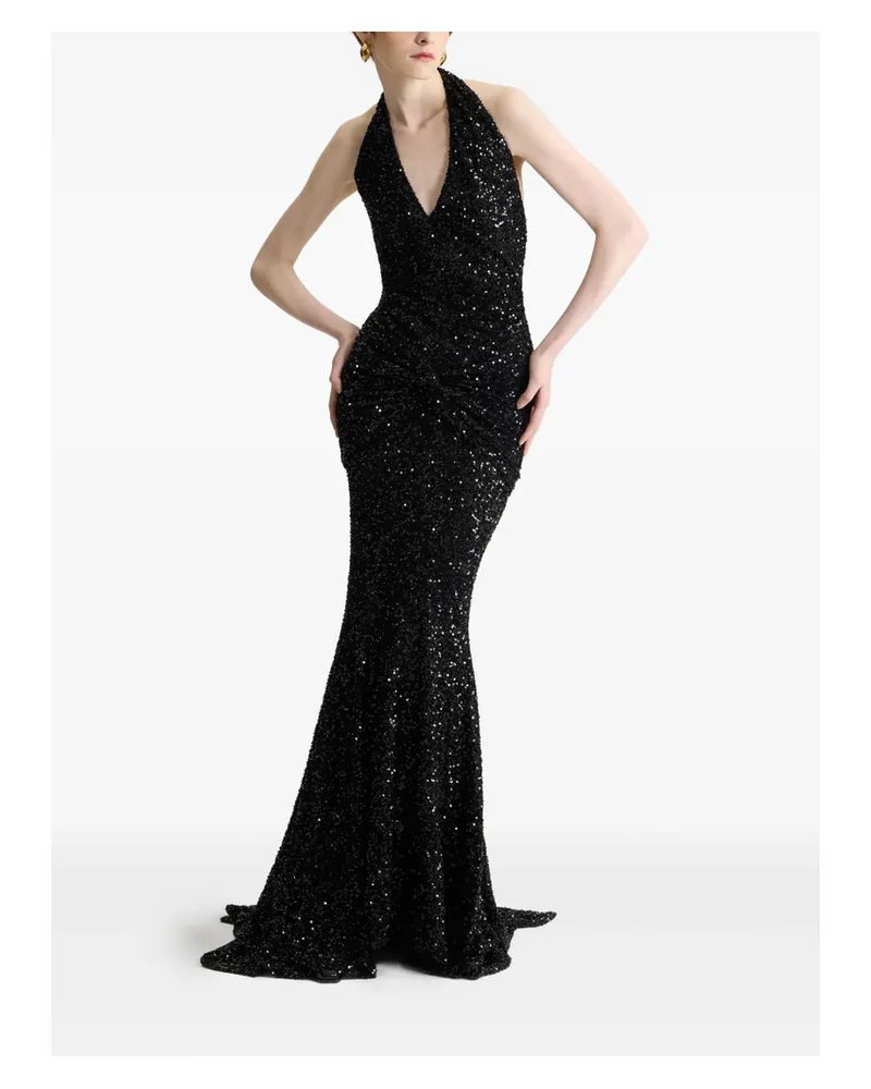 Patou Sequinned Halterneck Maxi Dress Black