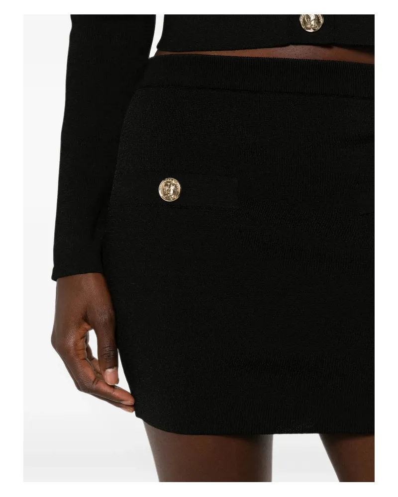 Balmain Button-embellished Knitted Mini Skirt Black