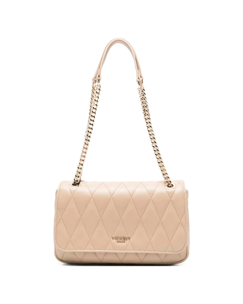 Twin-Set Quilted Chain Shoulder Bag Neutrals