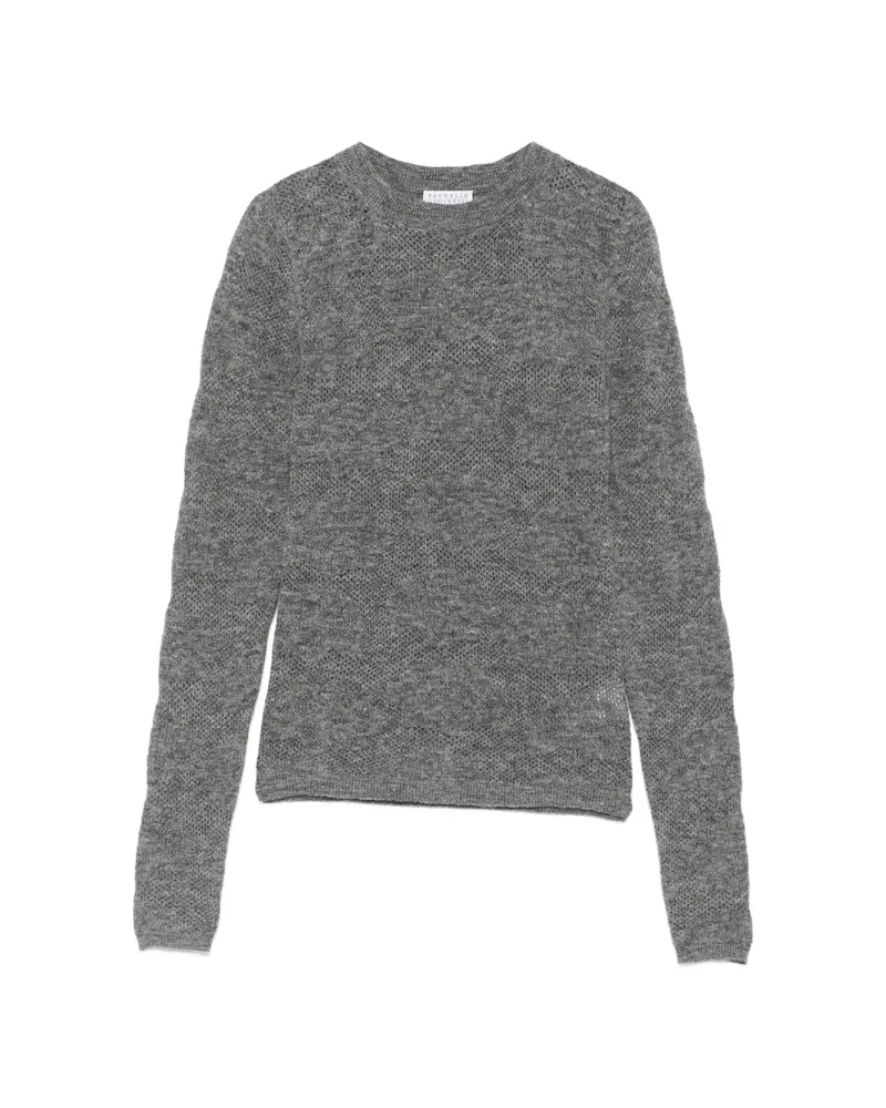 Brunello Cucinelli Open-knit Long-sleeve Sweater Grey