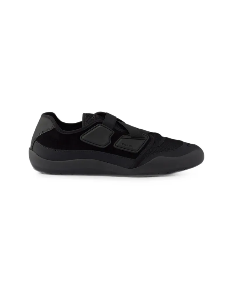 Prada Speedrock Leather And Mesh Fabric Sneakers Black
