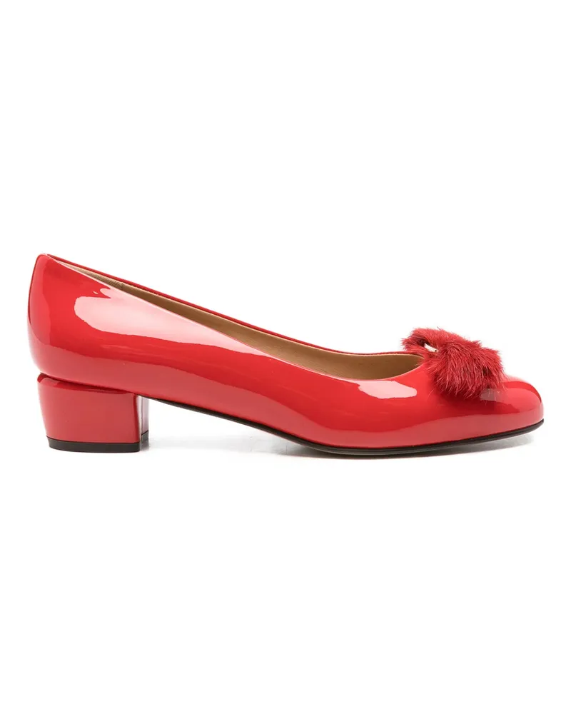 Ferragamo 30mm Vara Leather Flat Pumps Red