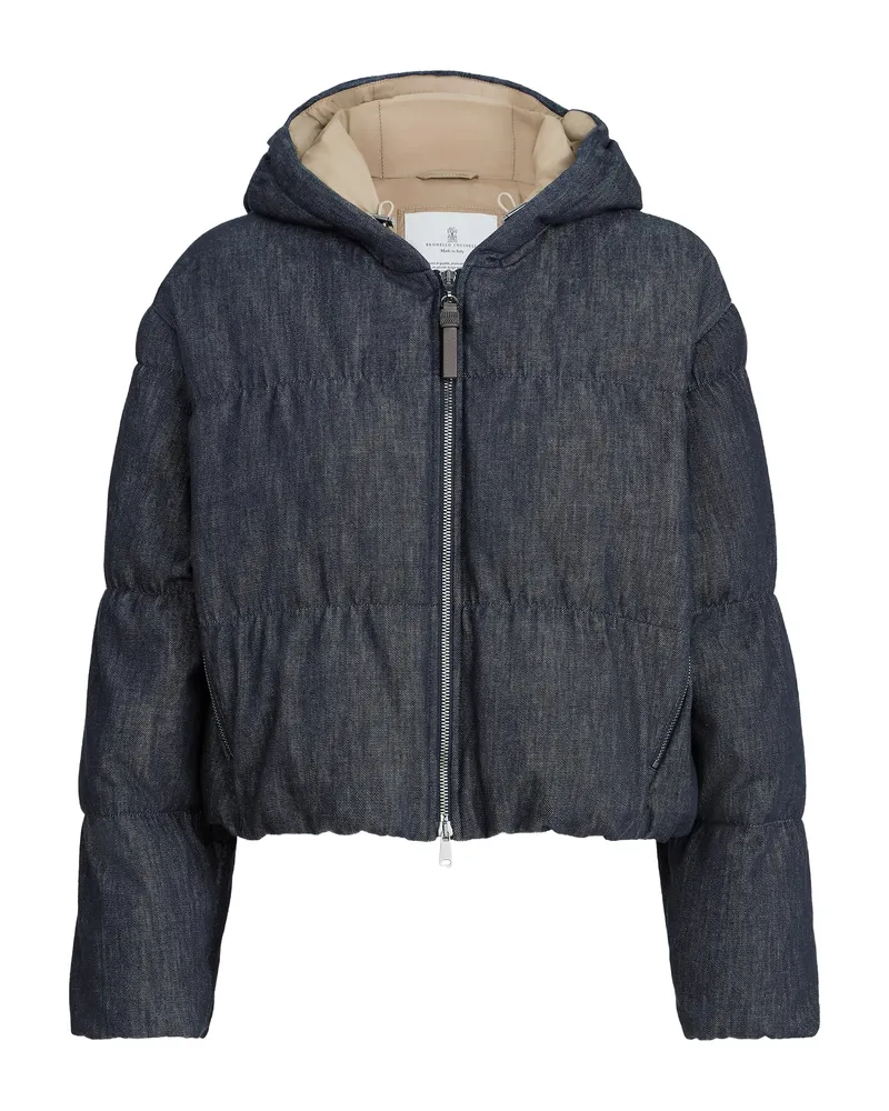 Brunello Cucinelli Hooded Denim-effect Jacket Blue
