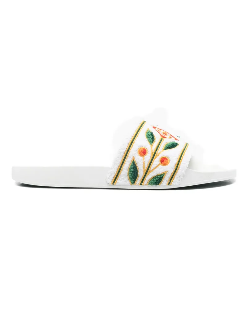 Casablanca Paris Floral-embroidered Slides White