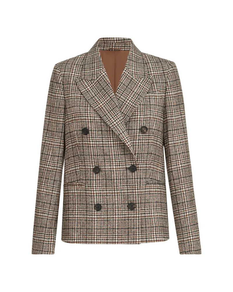 Brunello Cucinelli Alpaca And Wool Prince Of Wales Blazer With Monili Brown