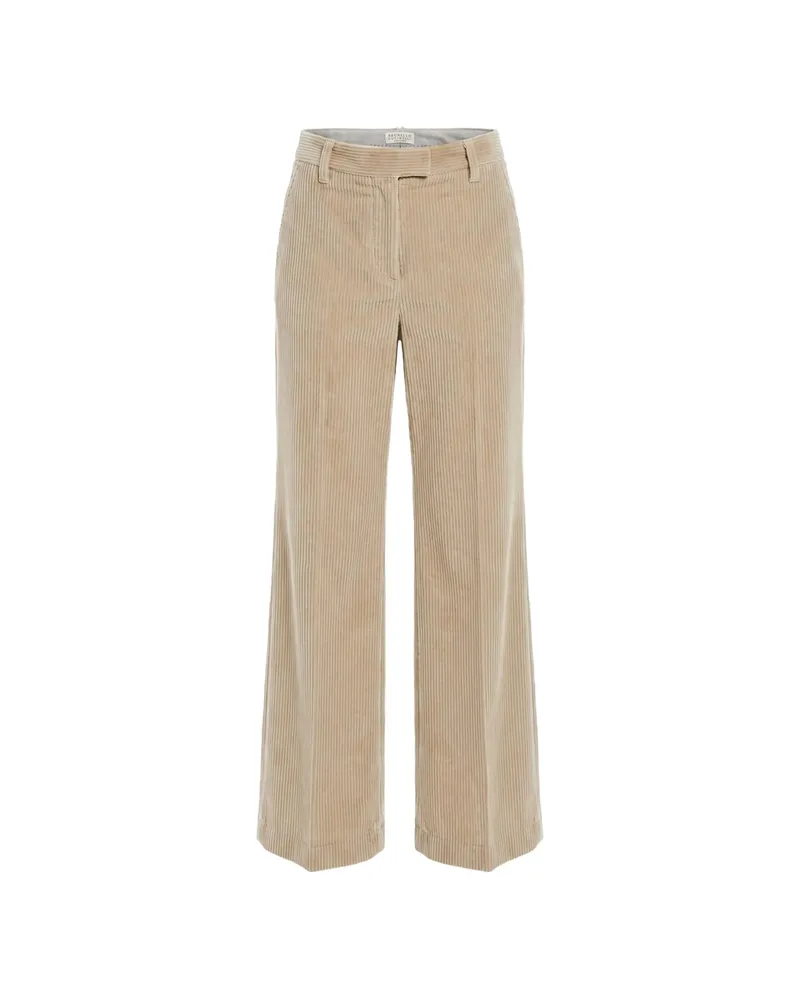 Brunello Cucinelli Corduroy-effect Straight-leg Trousers Neutrals