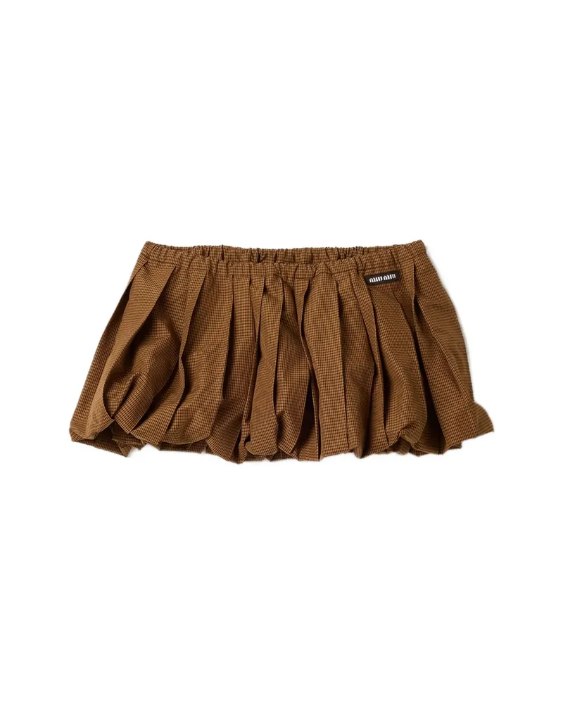 Miu Miu Pleated Gingham Check Miniskirt Brown