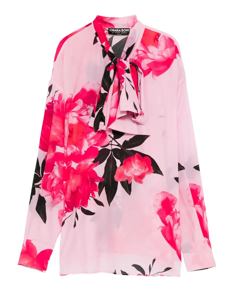 Chiara Boni Sofi Floral-print Tie-neck Top Pink