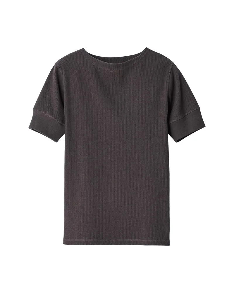 Christophe Lemaire Boat-neck T-shirt In Linen And Cotton Ribbed Jersey Grey