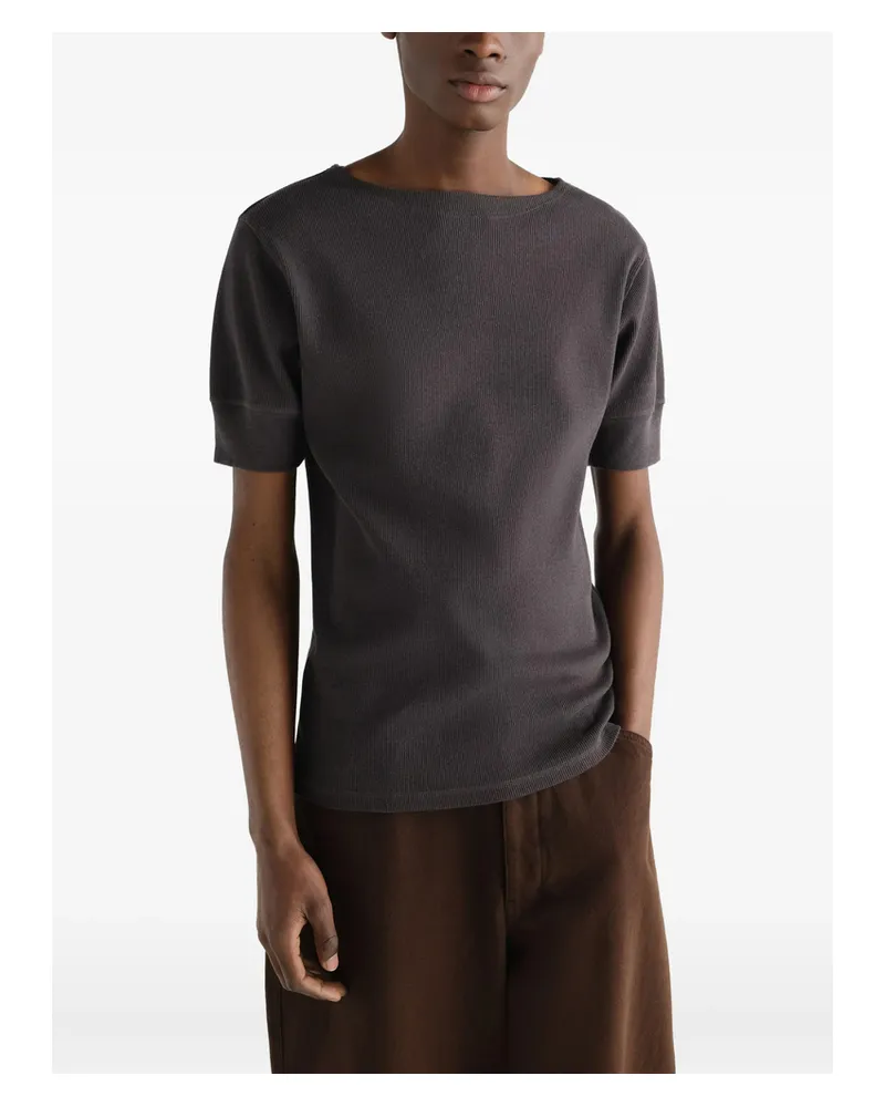 Christophe Lemaire Boat-neck T-shirt In Linen And Cotton Ribbed Jersey Grey
