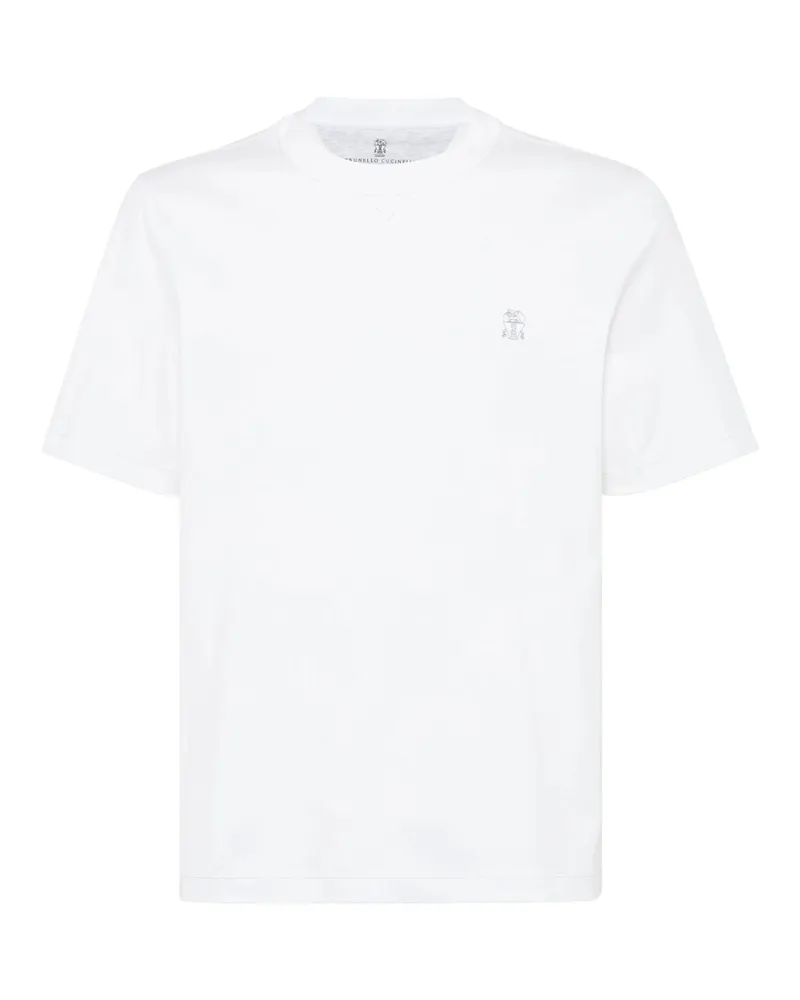 Brunello Cucinelli Logo-embroidered Crew-neck T-shirt White