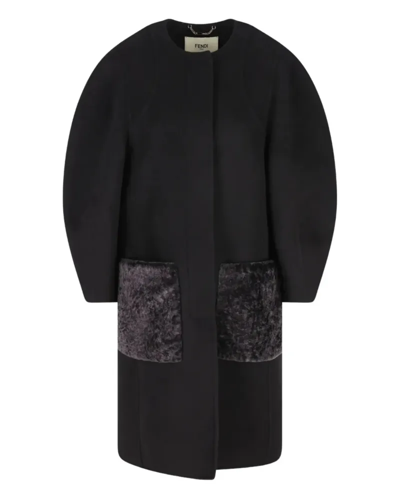 Fendi Puff-sleeve Velvet-pocket Coat Black
