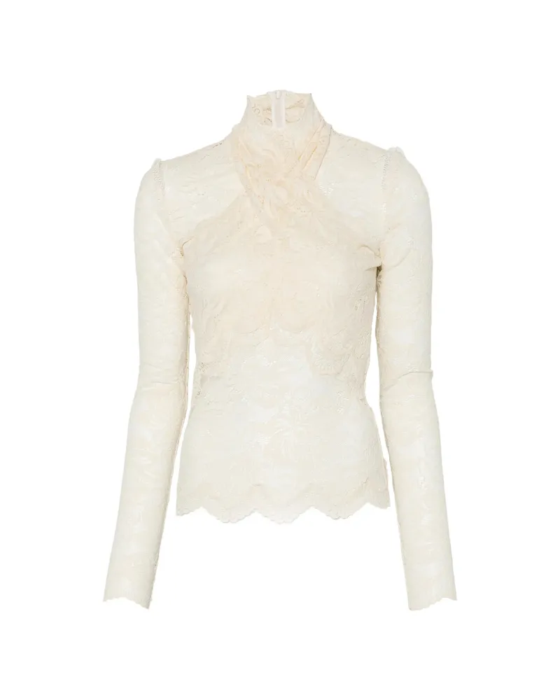 Paco Rabanne Lace Mock-neck Top Neutrals