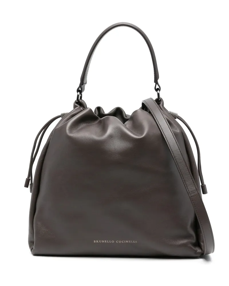 Brunello Cucinelli Leather Cross Body Bag Grey