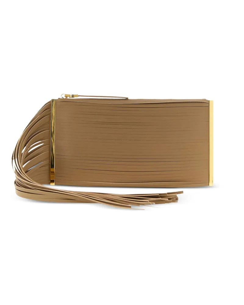 Elisabetta Franchi Fringed Leather Clutch Bag Neutrals