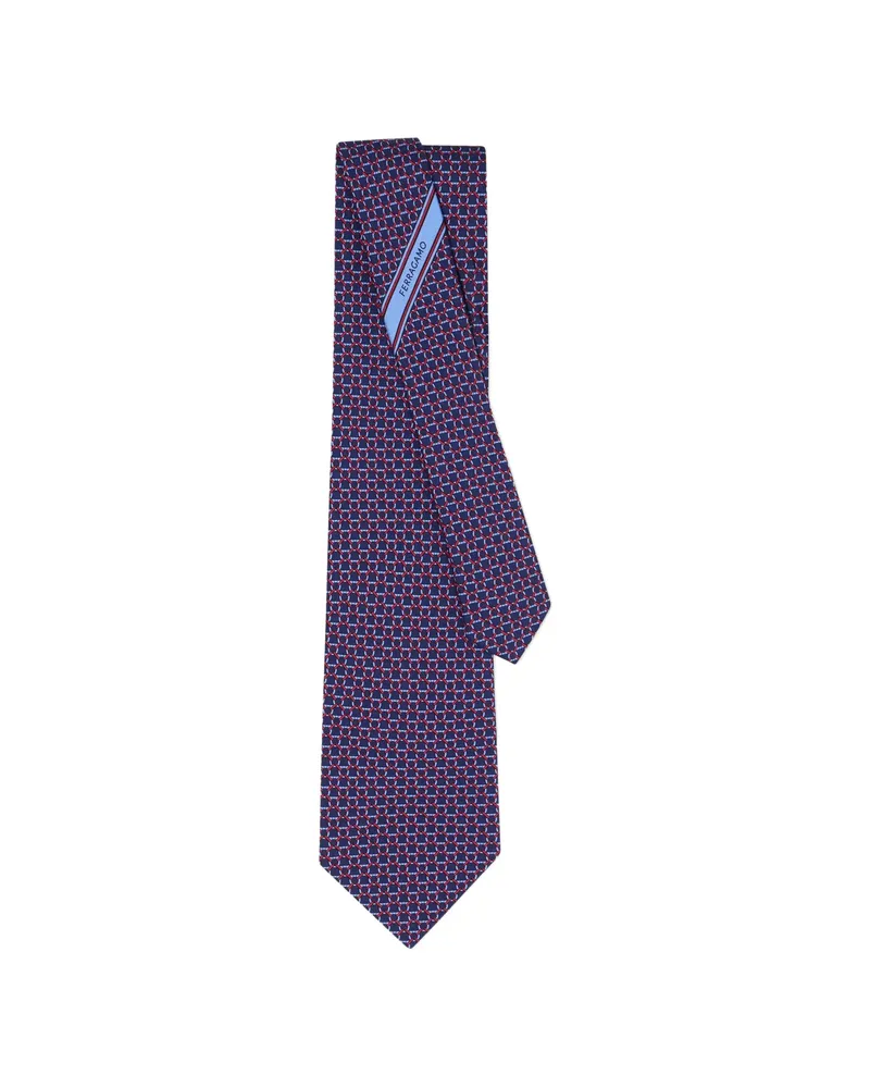 Ferragamo Gancini Link-print Tie Blue