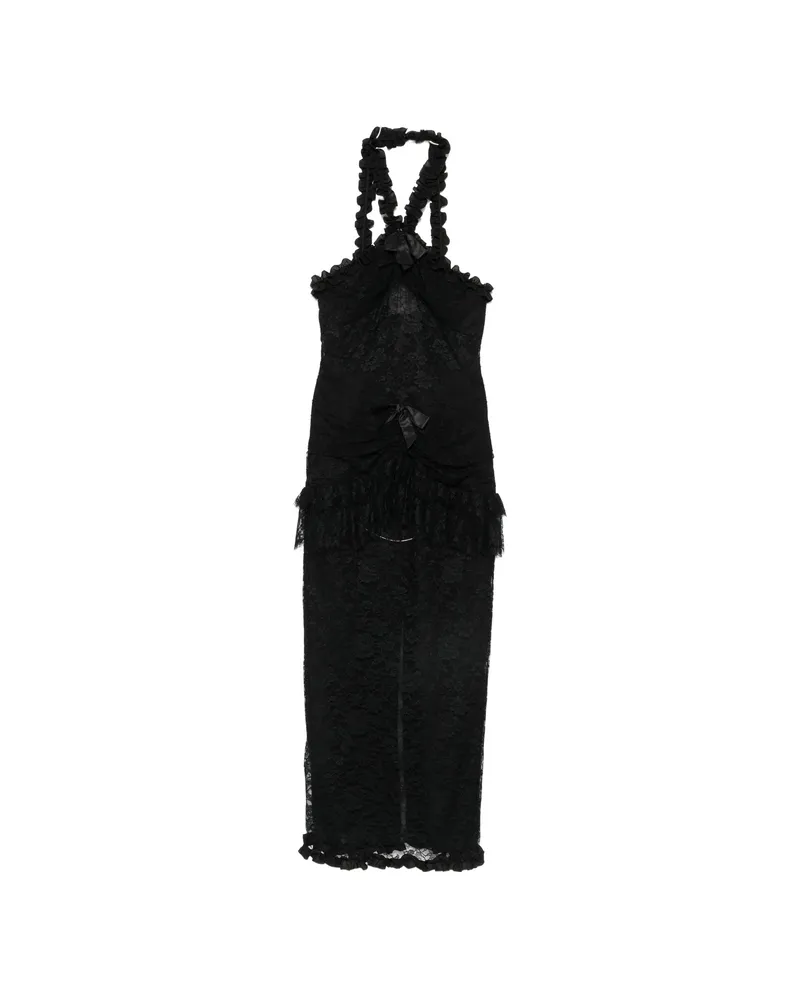 Alessandra Rich Chantilly Lace Halterneck Maxi Dress Black
