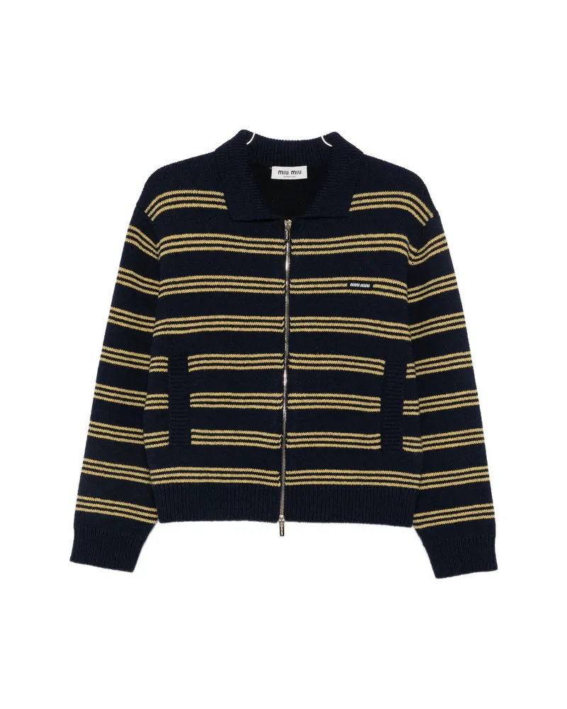 Miu Miu Striped Zip-up Cardigan Blue