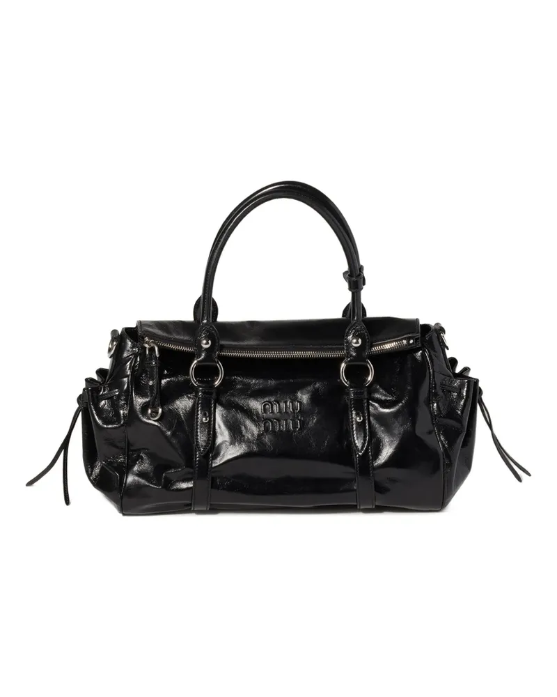 Miu Miu Shiny Leather Handbag Black