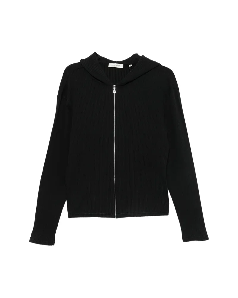 Sunflower Ribbed-knit Zip-up Hoodie Black